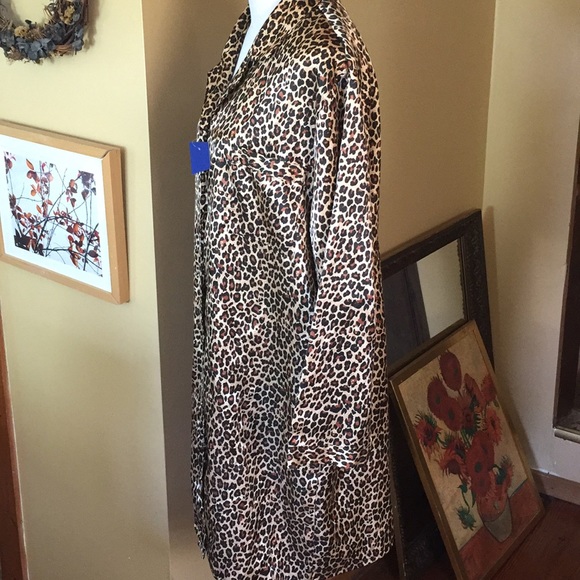 BED OF ROSES Size 2X Leopard SleepShirt SATIN Button-front Cotton POCKET $59 NEW - Picture 5 of 8